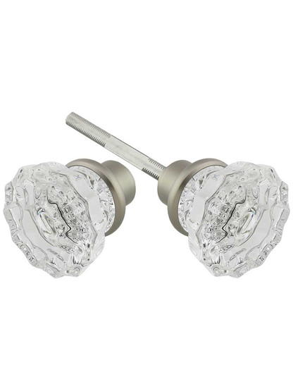 Pair of Lead Free Fluted Crystal Door Knobs With Solid Brass Base in Satin Nickel.